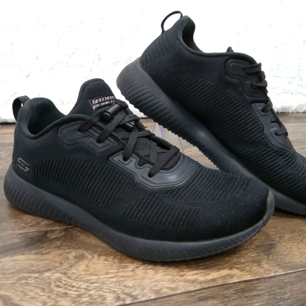 Skechers Womens Bobs Sport Squad Black Running Shoes Sneakers Size 10 Like New